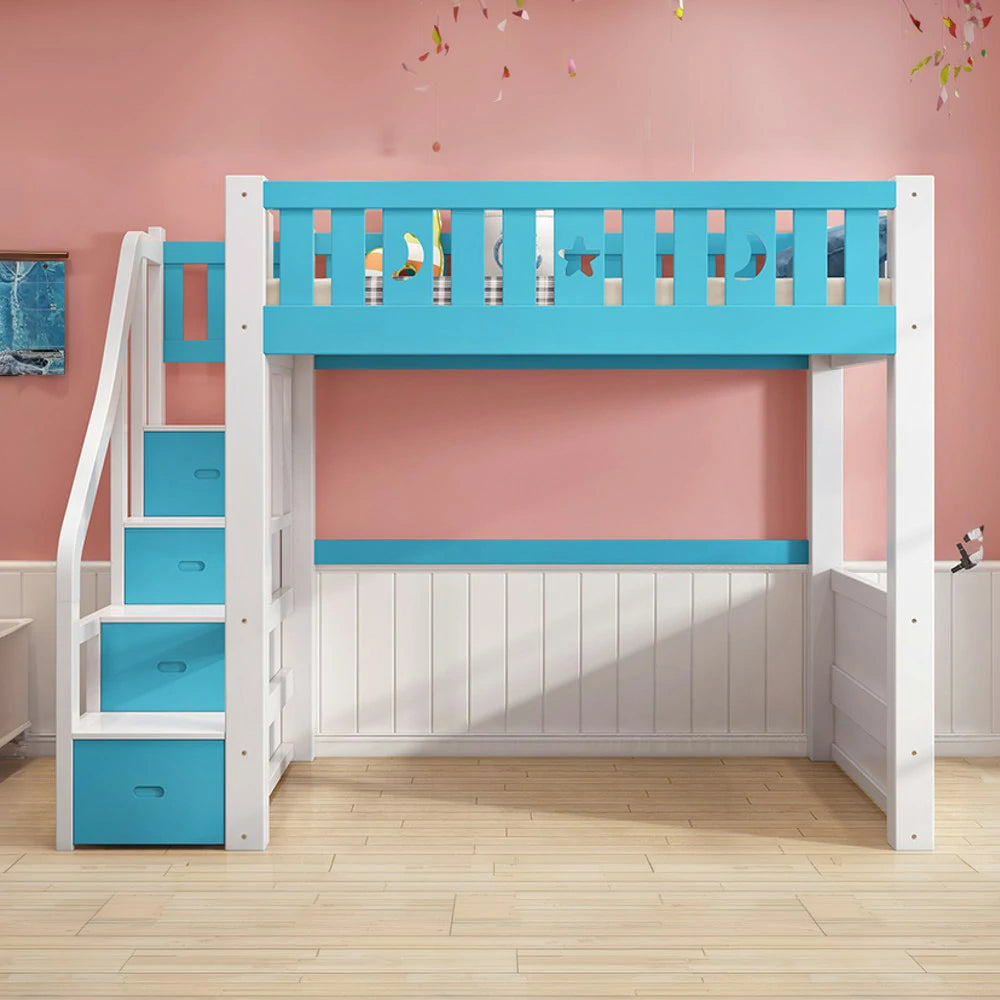 LUXORA Multifunctional Bunk Bed 120/135/150cm Eco-Friendly Solid Wood, 40cm Guardrails, Wide Safe Ladder - Blue
