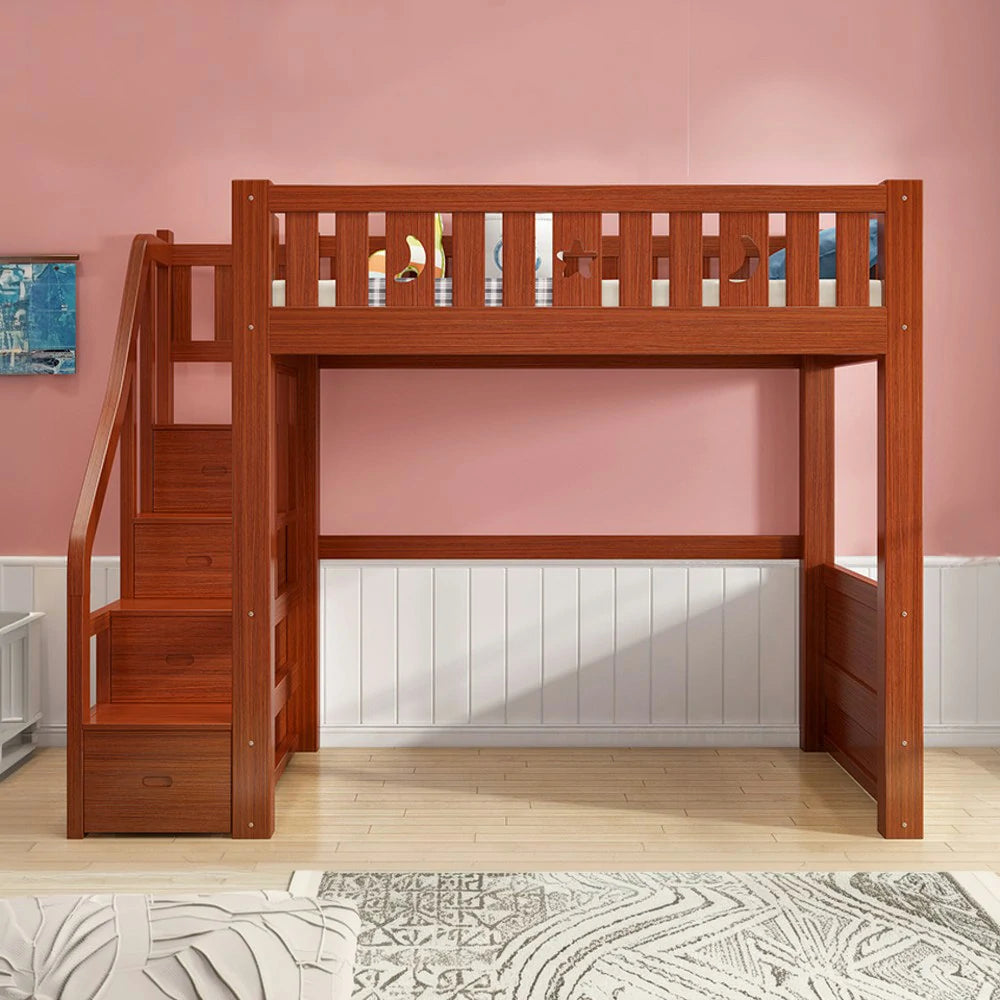 LUXORA Multifunctional Bunk Bed 120/135/150cm Eco-Friendly Solid Wood, 40cm Guardrails, Wide Safe Ladder - Brown