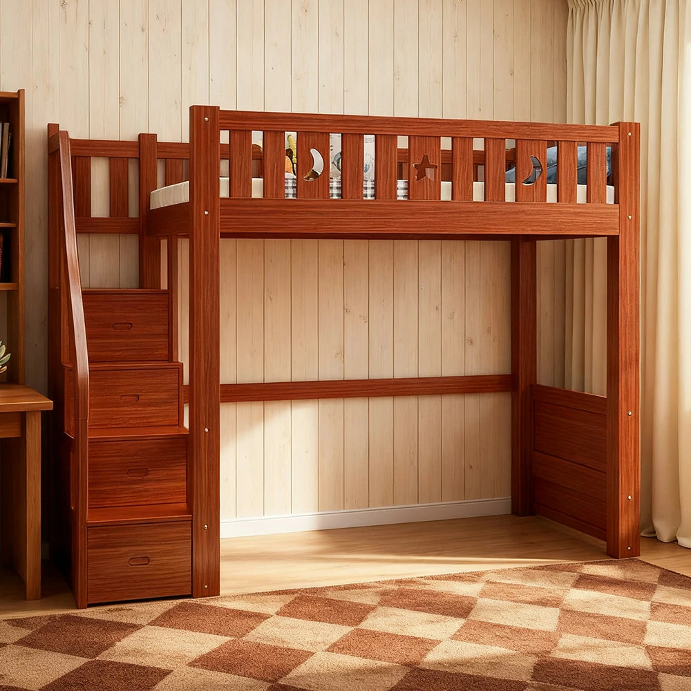 LUXORA Multifunctional Bunk Bed 120/135/150cm Eco-Friendly Solid Wood, 40cm Guardrails, Wide Safe Ladder - Brown