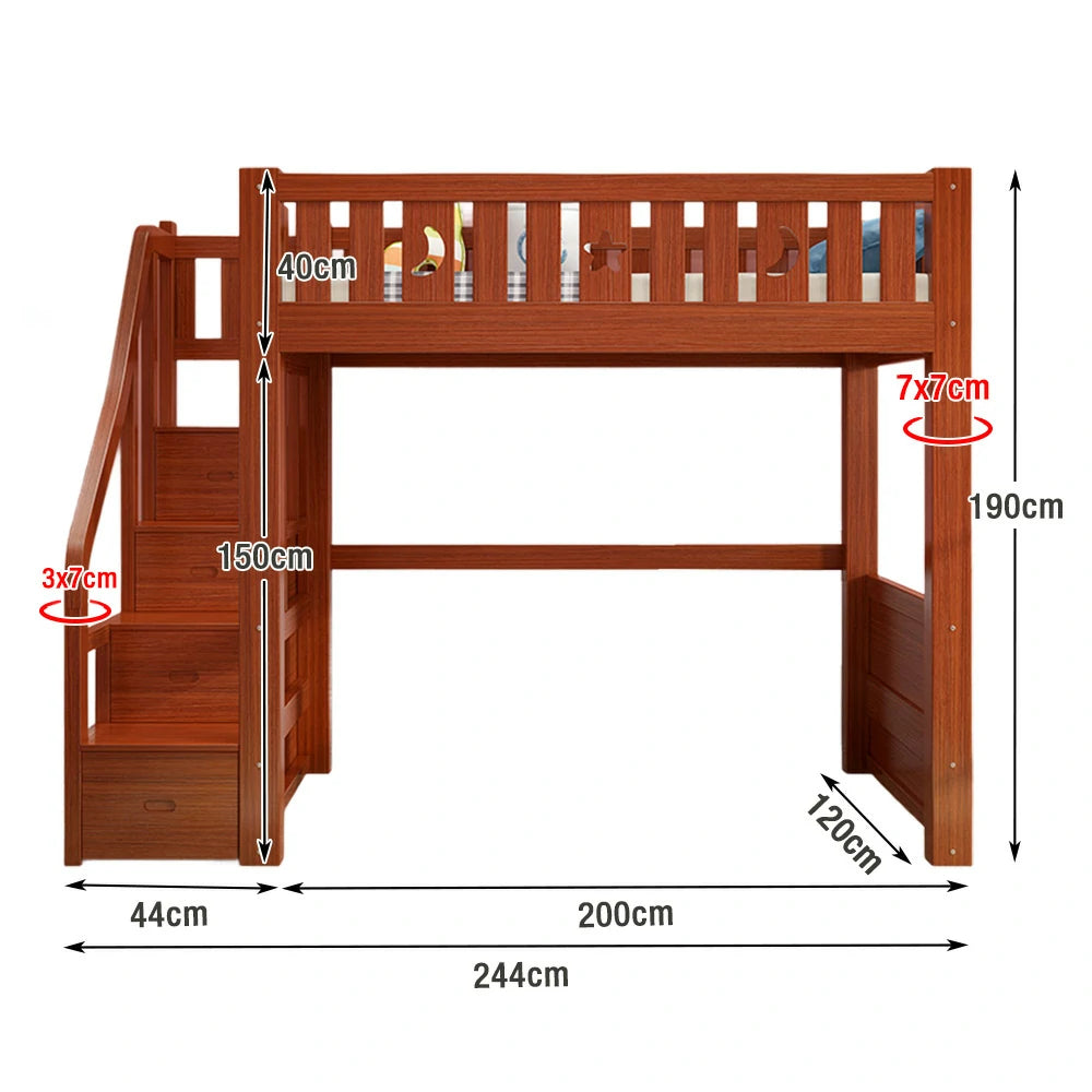 LUXORA Multifunctional Bunk Bed 120/135/150cm Eco-Friendly Solid Wood, 40cm Guardrails, Wide Safe Ladder - Brown