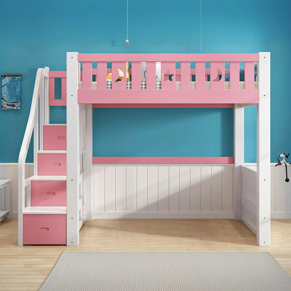 LUXORA Multifunctional Bunk Bed 120/135/150cm Eco-Friendly Solid Wood, 40cm Guardrails, Wide Safe Ladder - Pink