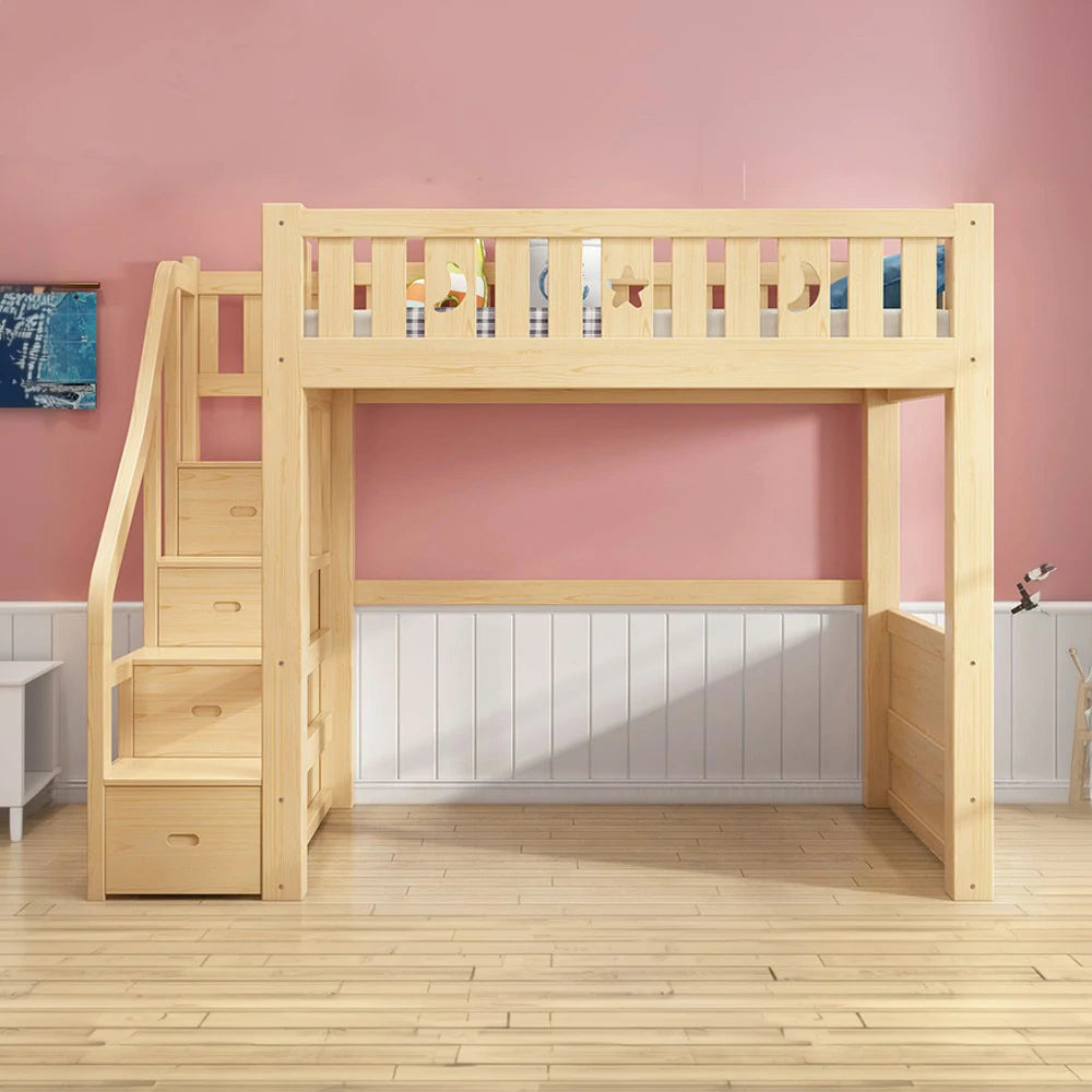 LUXORA Multifunctional Bunk Bed 120/135/150cm Eco-Friendly Solid Wood, 40cm Guardrails, Wide Safe Ladder - Wood
