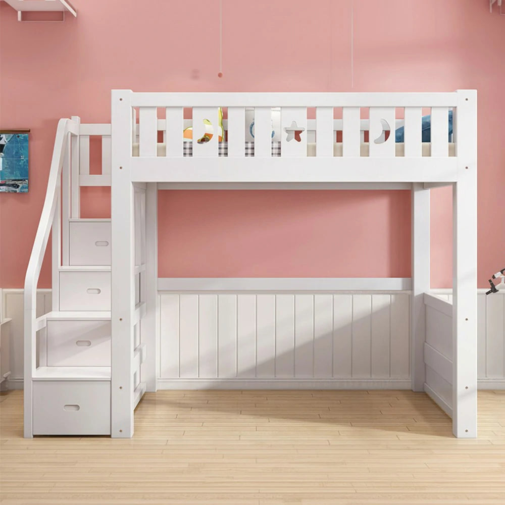 LUXORA Multifunctional Bunk Bed 120/135/150cm Eco-Friendly Solid Wood, 40cm Guardrails, Wide Safe Ladder - White