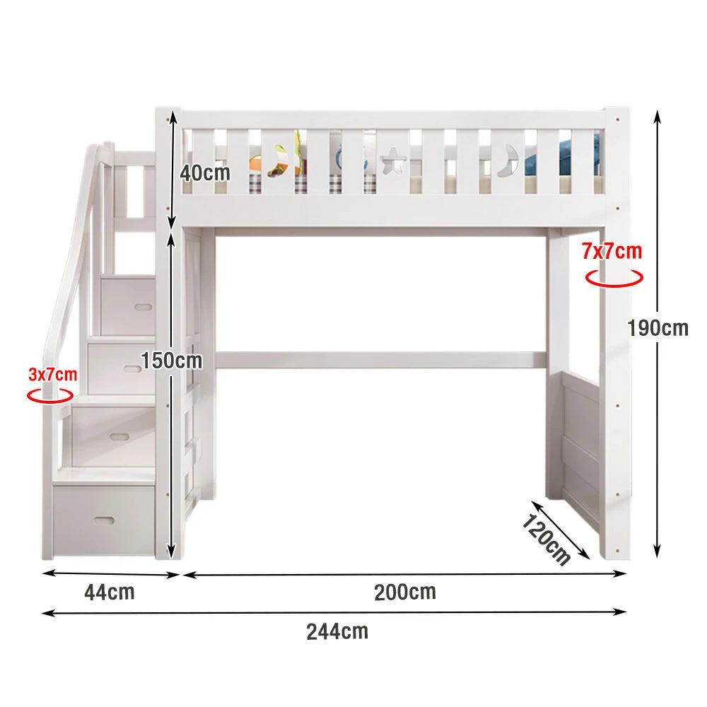 LUXORA Multifunctional Bunk Bed 120/135/150cm Eco-Friendly Solid Wood, 40cm Guardrails, Wide Safe Ladder - White