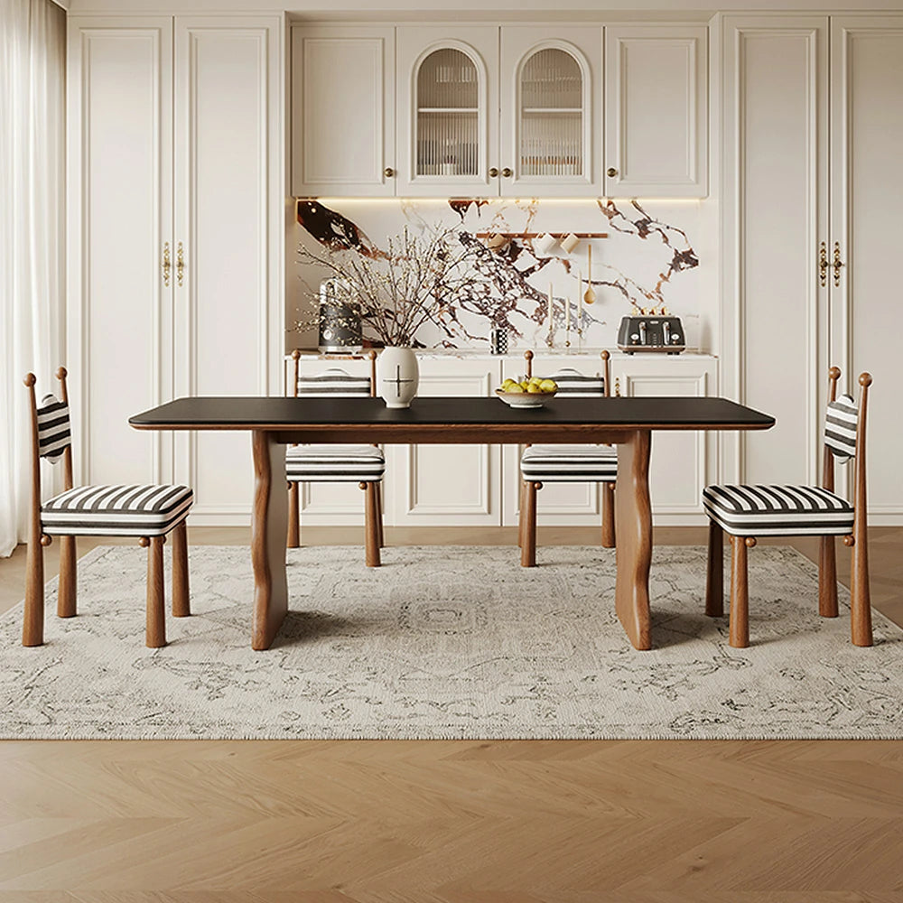 LUXORA Ripple Dining Table – Minimalist French Wave Design, Black Matte Sintered Stone Top, Solid Wood Base, 140/160/180cm, Durable & Easy-Clean