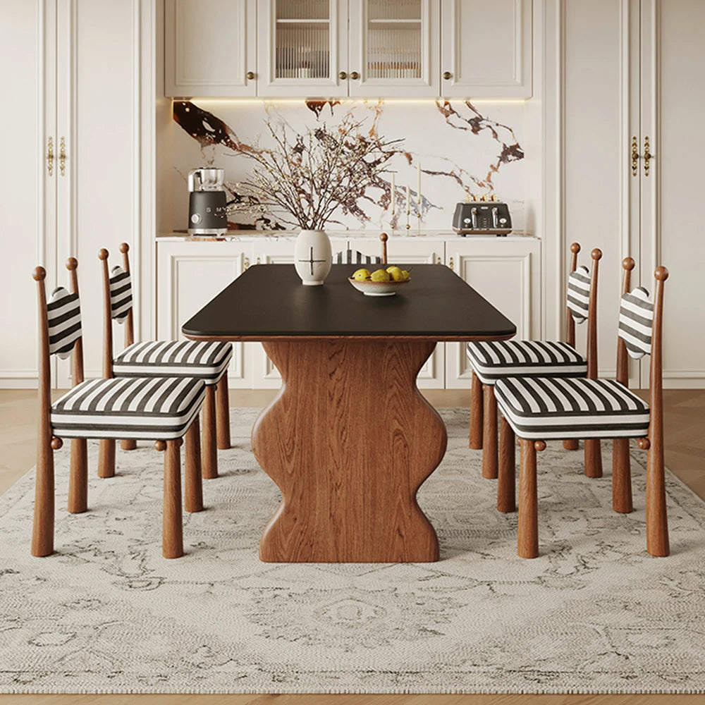 LUXORA Ripple Dining Table – Minimalist French Wave Design, Black Matte Sintered Stone Top, Solid Wood Base, 140/160/180cm, Durable & Easy-Clean