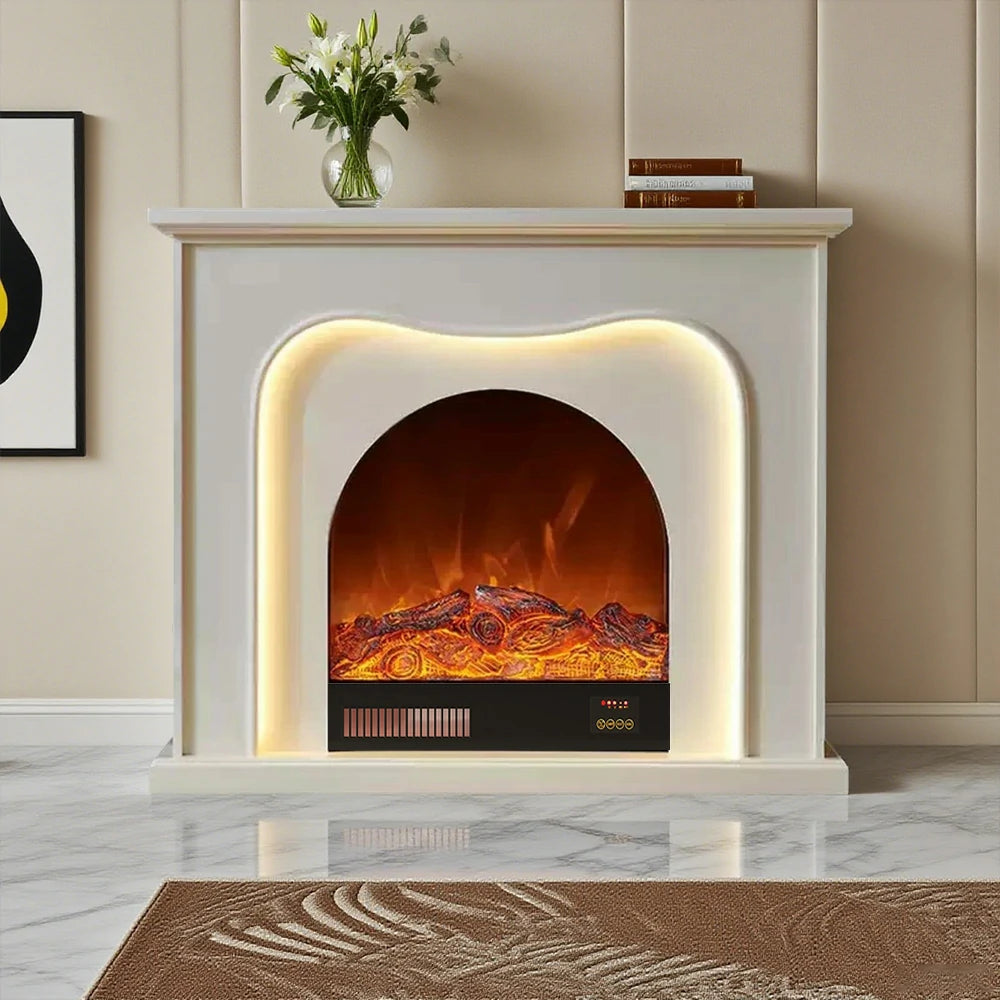 LIVARA 120cm Electric Fireplace TV Cabinet – Solid Wood Frame, 3D Flame Effect, Dual Core Options, Elegant Design with Functional Storage