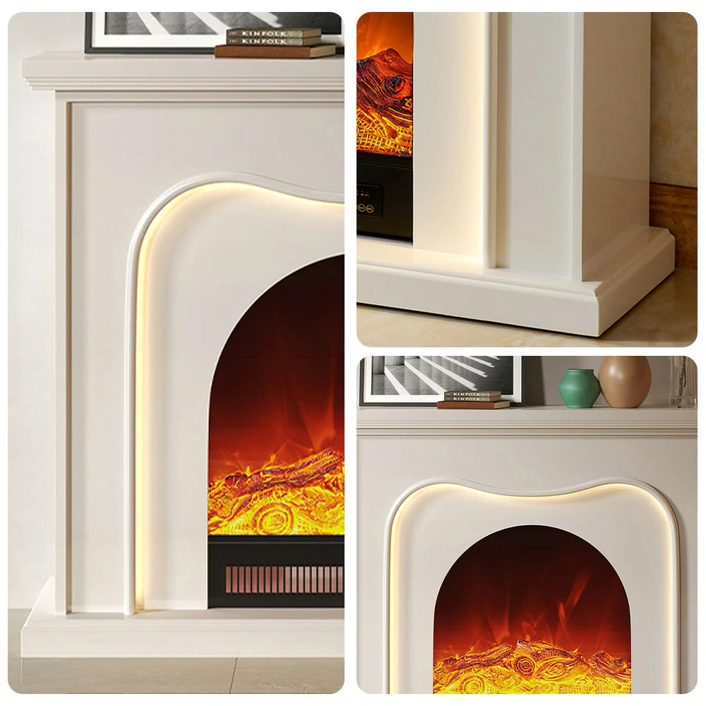 LIVARA 120cm Electric Fireplace TV Cabinet – Solid Wood Frame, 3D Flame Effect, Dual Core Options, Elegant Design with Functional Storage