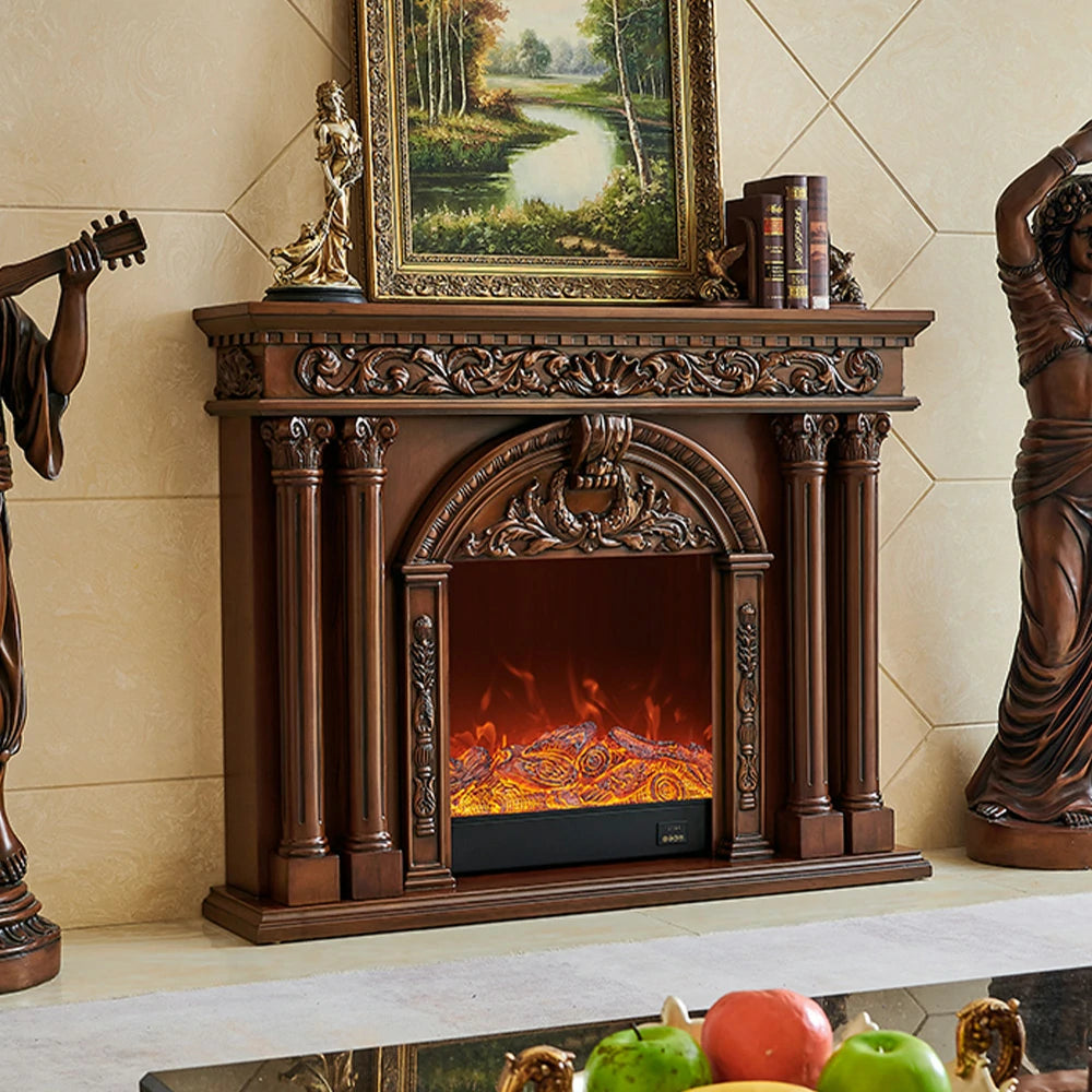 LIVARA 150cm Electric Fireplace TV Cabinet – Solid Wood Frame, 3D Flame Effect, Dual Core Options, Realistic Flame, Remote Control, Functional Storage - Brown