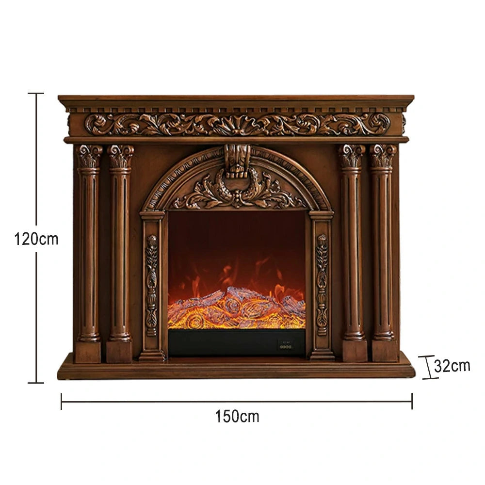 LIVARA 150cm Electric Fireplace TV Cabinet – Solid Wood Frame, 3D Flame Effect, Dual Core Options, Realistic Flame, Remote Control, Functional Storage - Brown