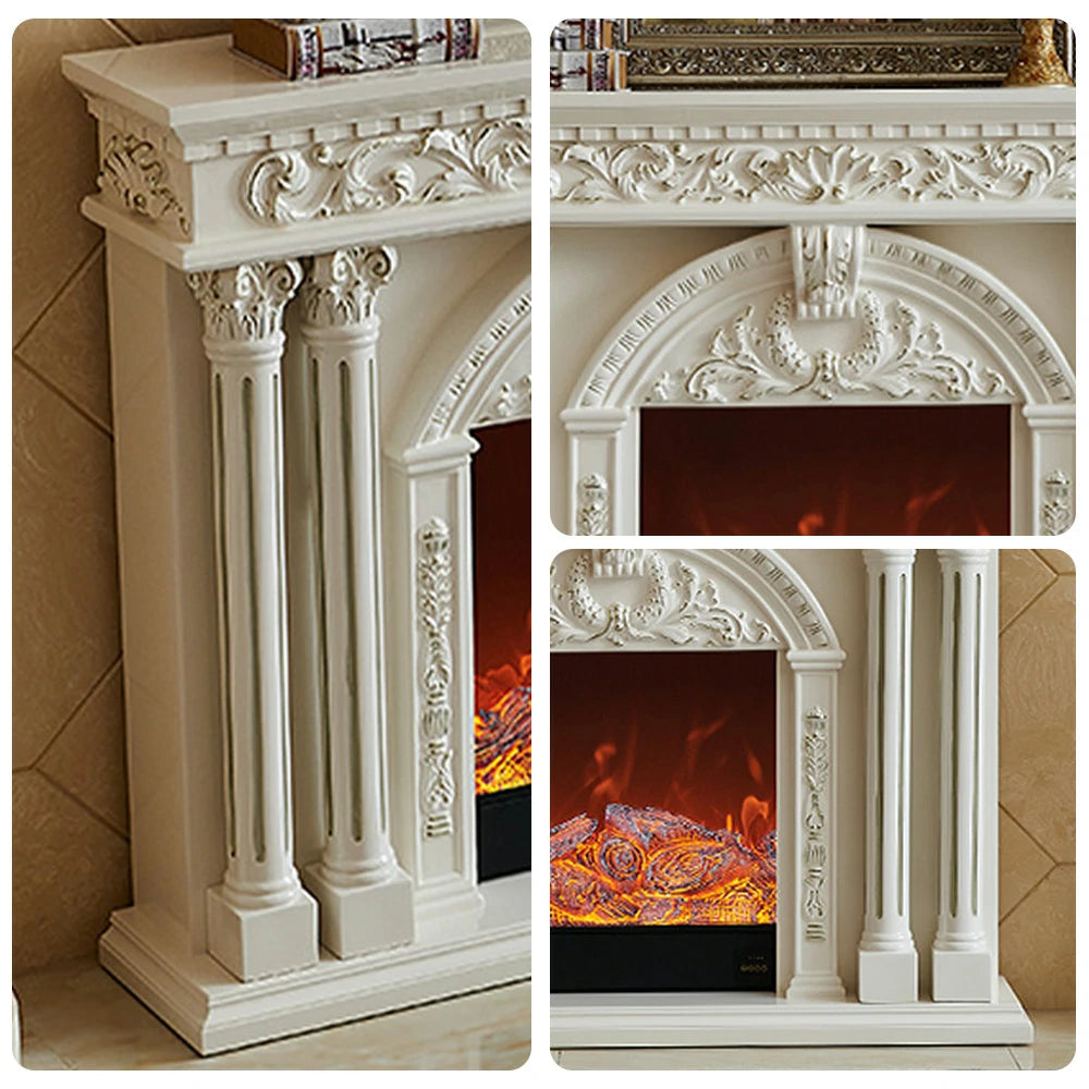 LIVARA 150cm Electric Fireplace TV Cabinet – Solid Wood Frame, 3D Flame Effect, Dual Core Options, Realistic Flame, Remote Control, Functional Storage - White