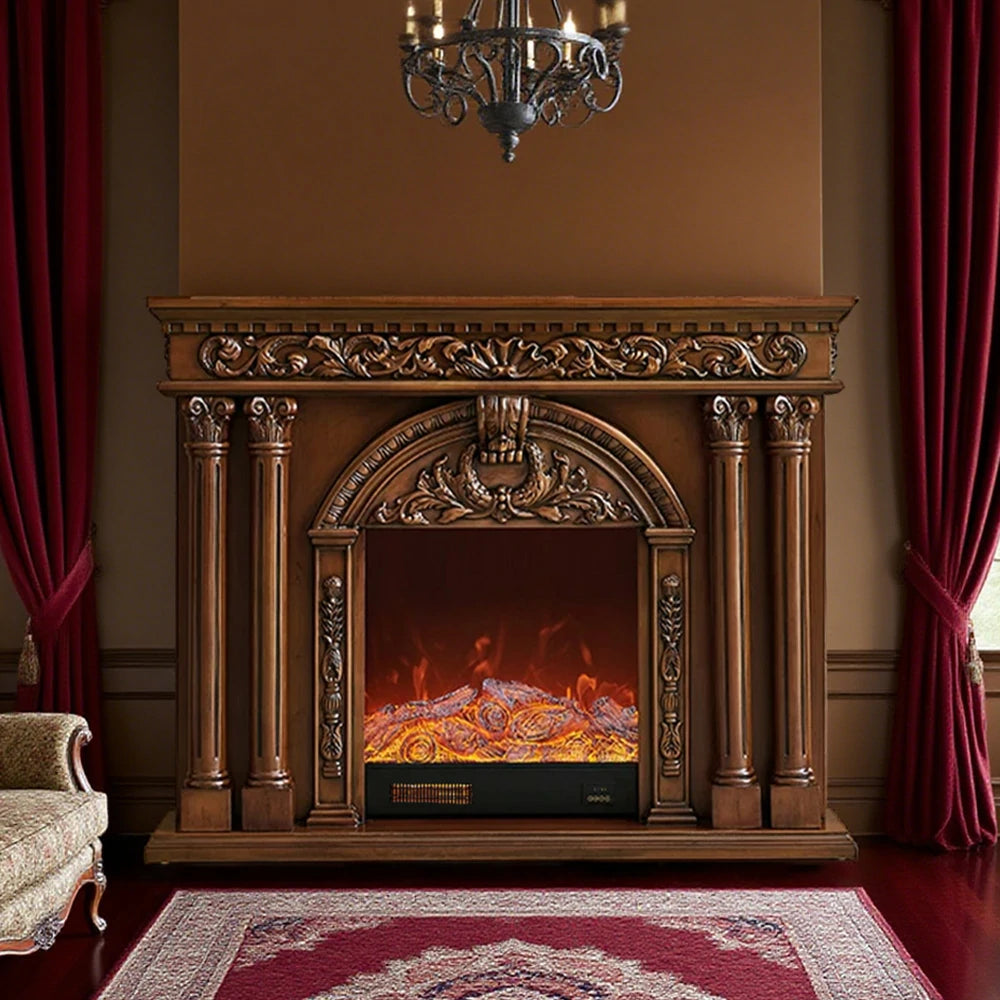 LIVARA 150cm Electric Fireplace TV Cabinet – Solid Wood Frame, 3D Flame Effect, Dual Core Options, Realistic Flame, Remote Control, Functional Storage - Brown