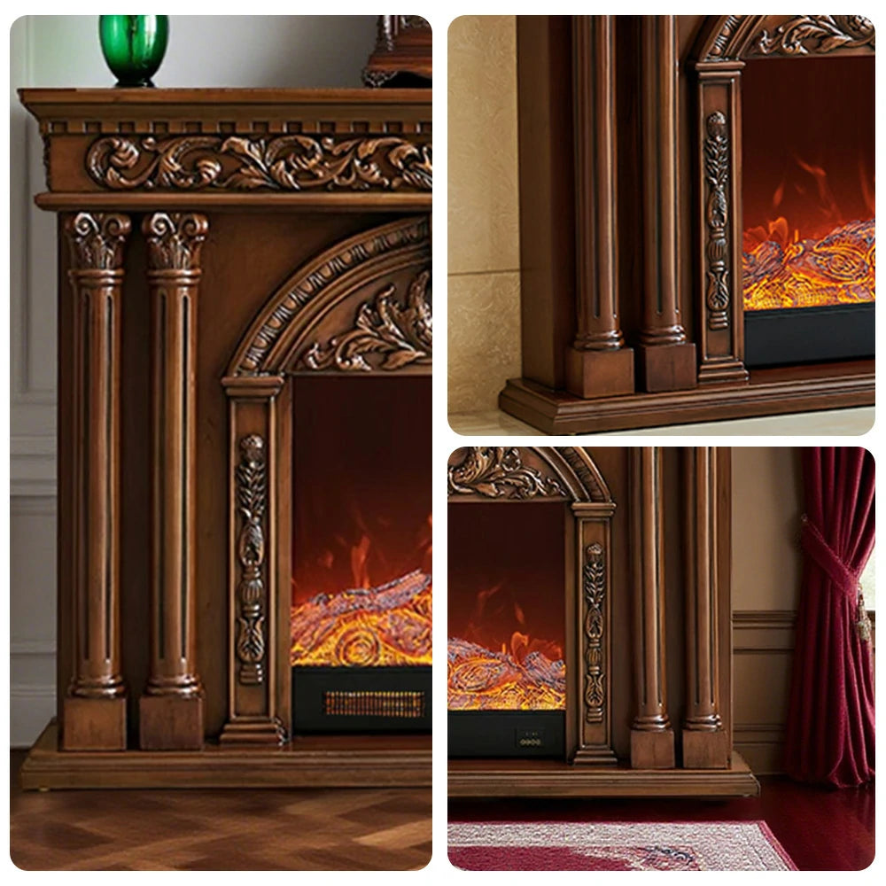 LIVARA 150cm Electric Fireplace TV Cabinet – Solid Wood Frame, 3D Flame Effect, Dual Core Options, Realistic Flame, Remote Control, Functional Storage - Brown