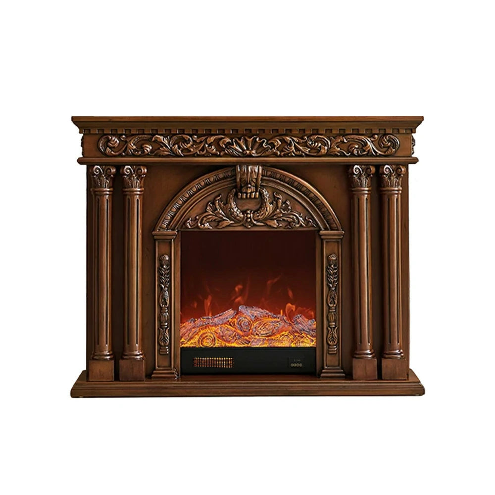 LIVARA 150cm Electric Fireplace TV Cabinet – Solid Wood Frame, 3D Flame Effect, Dual Core Options, Realistic Flame, Remote Control, Functional Storage - Brown