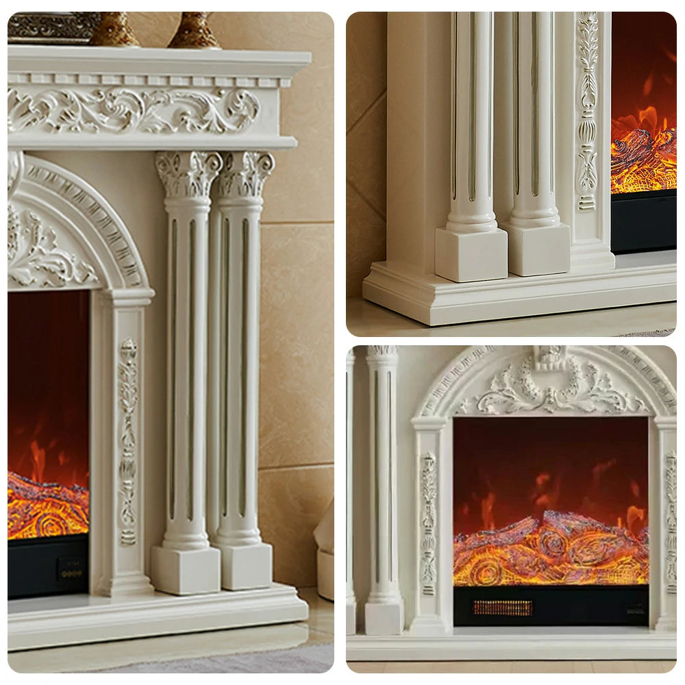 LIVARA 150cm Electric Fireplace TV Cabinet – Solid Wood Frame, 3D Flame Effect, Dual Core Options, Realistic Flame, Remote Control, Functional Storage - White