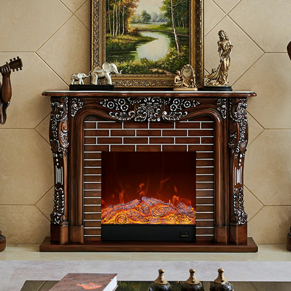 LIVARA 150cm Electric Fireplace TV Cabinet – Solid Wood Frame, 3D Flame Effect, Dual Core Options, Realistic Flame, Remote Control, Functional Storage - Brown