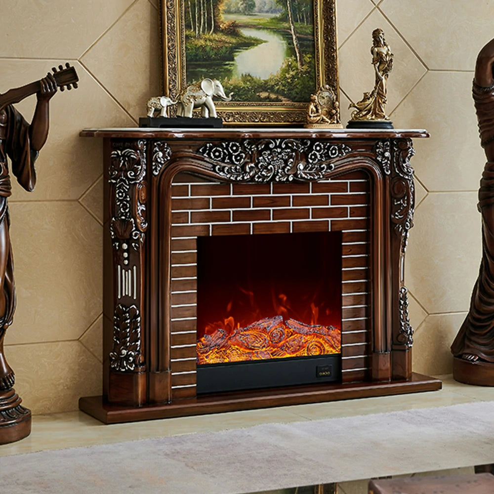 LIVARA 150cm Electric Fireplace TV Cabinet – Solid Wood Frame, 3D Flame Effect, Dual Core Options, Realistic Flame, Remote Control, Functional Storage - Brown