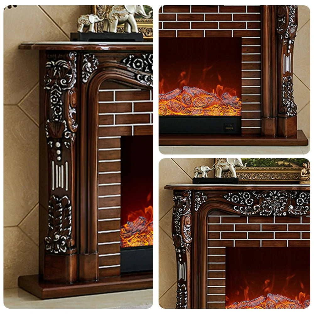 LIVARA 150cm Electric Fireplace TV Cabinet – Solid Wood Frame, 3D Flame Effect, Dual Core Options, Realistic Flame, Remote Control, Functional Storage - Brown