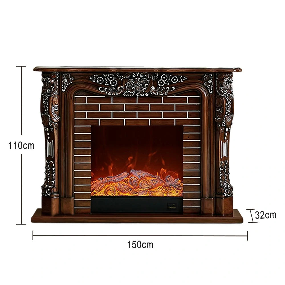 LIVARA 150cm Electric Fireplace TV Cabinet – Solid Wood Frame, 3D Flame Effect, Dual Core Options, Realistic Flame, Remote Control, Functional Storage - Brown