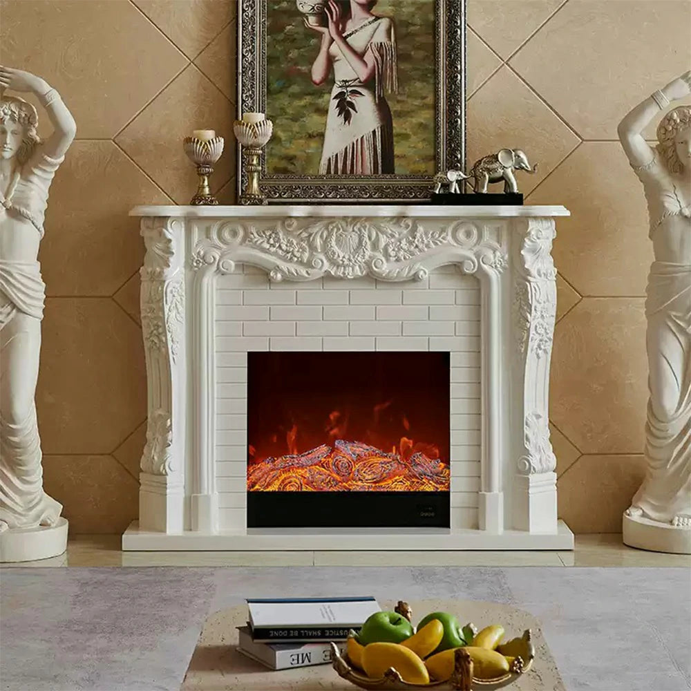LIVARA 150cm Electric Fireplace TV Cabinet – Solid Wood Frame, 3D Flame Effect, Dual Core Options, Realistic Flame, Remote Control, Functional Storage - White