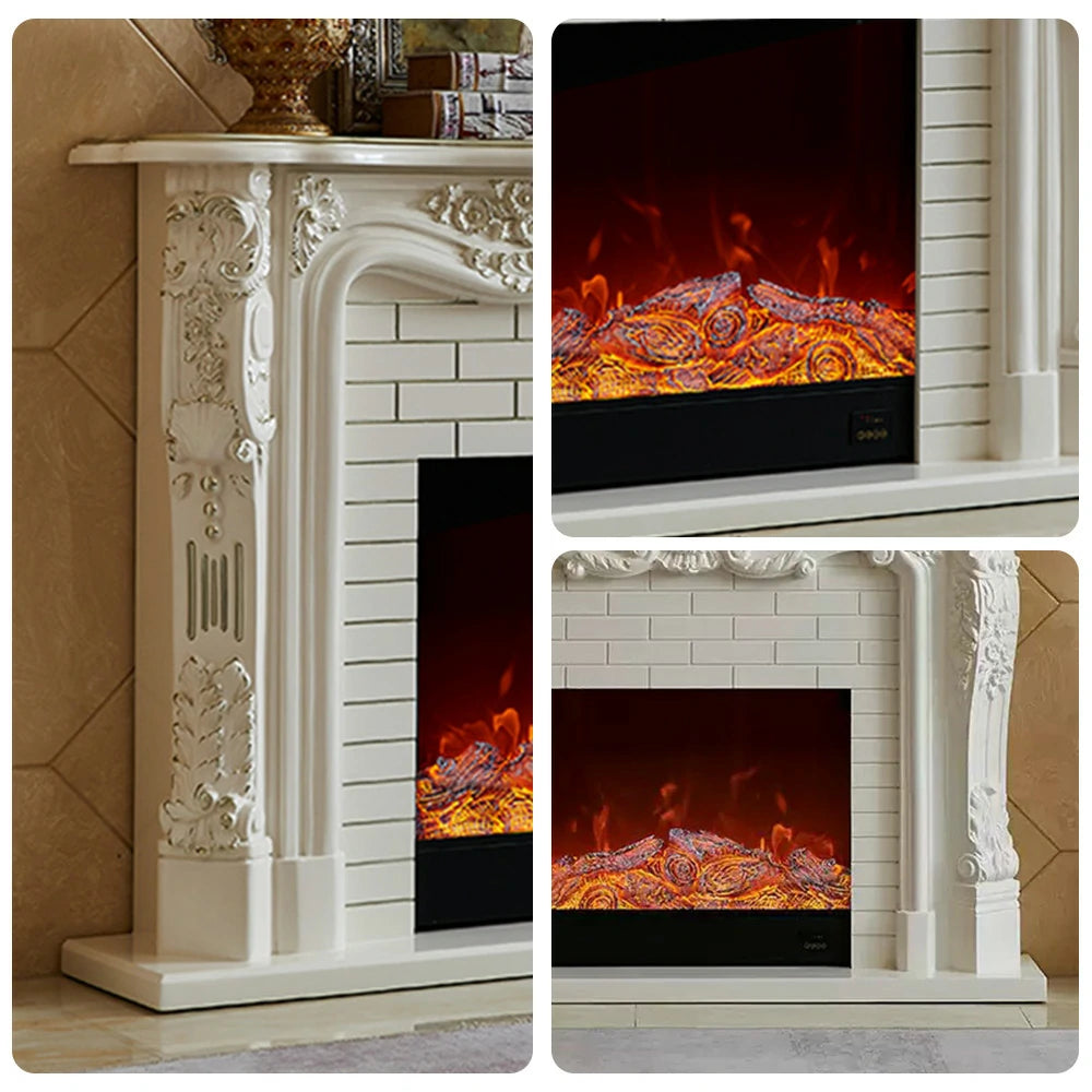 LIVARA 150cm Electric Fireplace TV Cabinet – Solid Wood Frame, 3D Flame Effect, Dual Core Options, Realistic Flame, Remote Control, Functional Storage - White