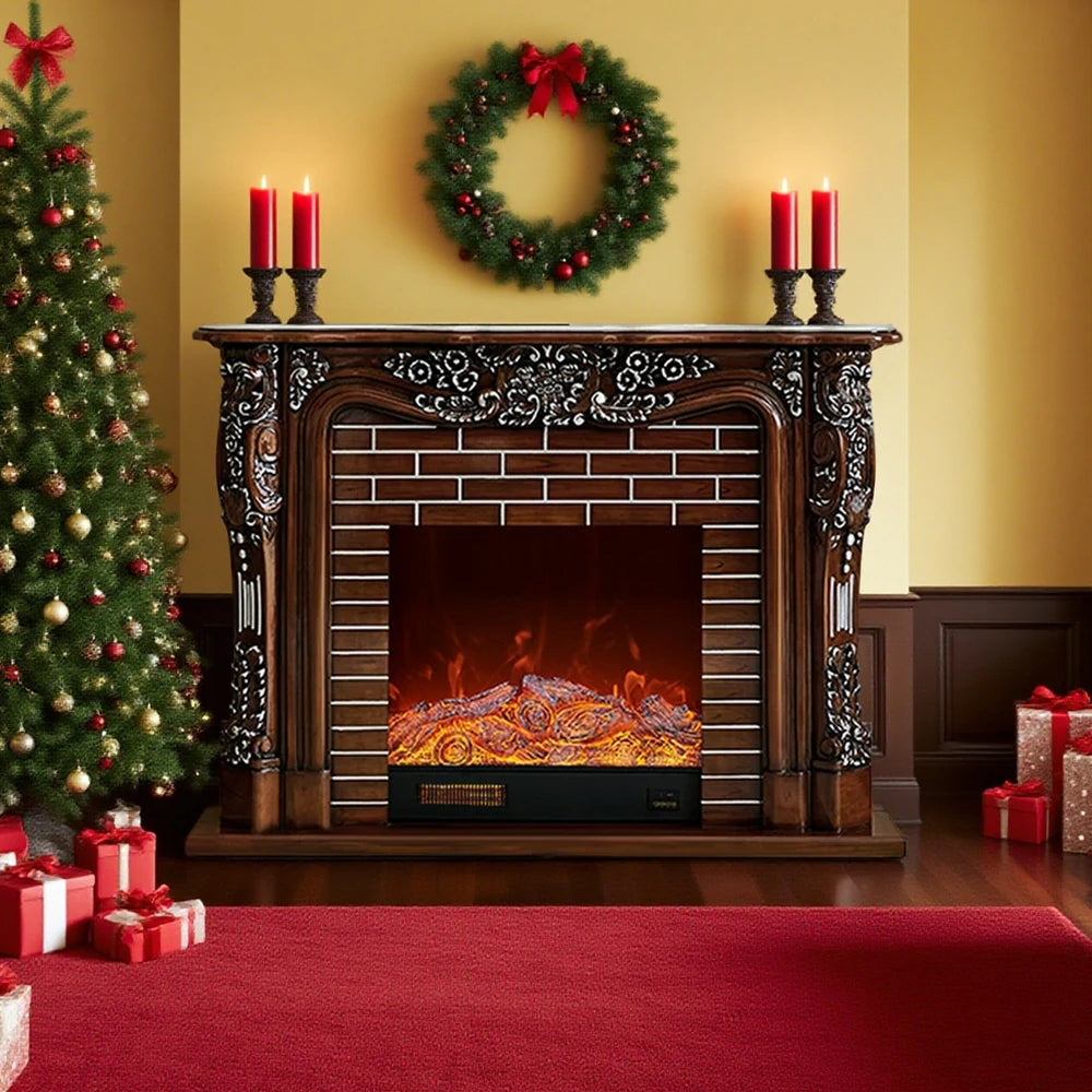 LIVARA 150cm Electric Fireplace TV Cabinet – Solid Wood Frame, 3D Flame Effect, Dual Core Options, Realistic Flame, Remote Control, Functional Storage - Brown