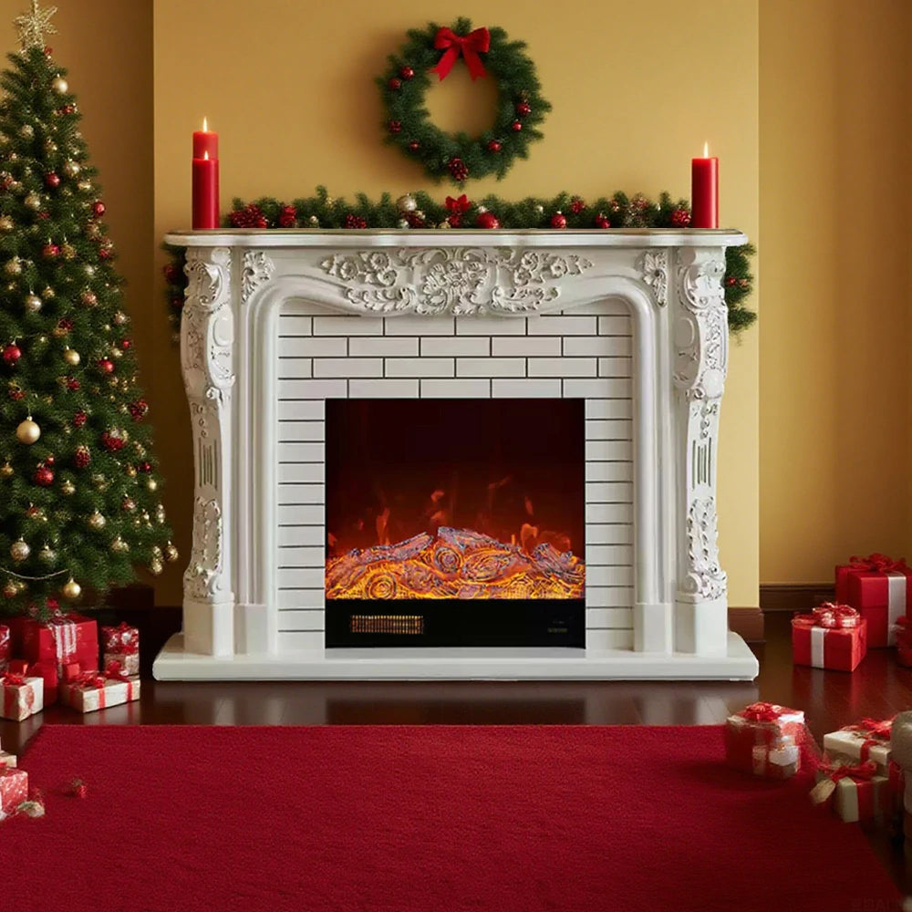 LIVARA 150cm Electric Fireplace TV Cabinet – Solid Wood Frame, 3D Flame Effect, Dual Core Options, Realistic Flame, Remote Control, Functional Storage - White