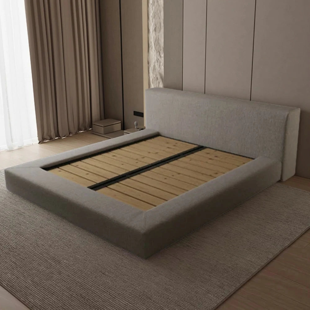 LUXORA Upholstered Bed Frame 150/180cm Solid Larch Wood with Steel Slat Support, Soft Padded Edges & Anti-Slip Mattress Fit - Grey