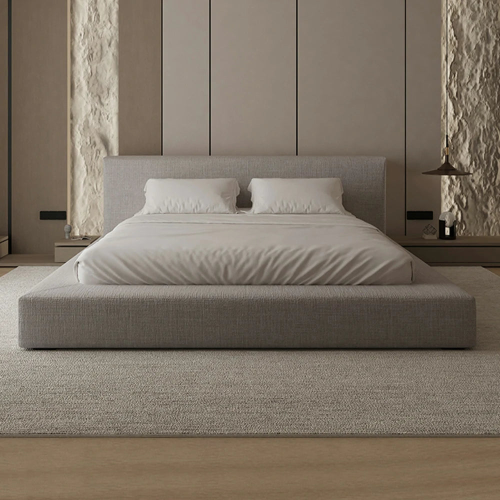 LUXORA Upholstered Bed Frame 150/180cm Solid Larch Wood with Steel Slat Support, Soft Padded Edges & Anti-Slip Mattress Fit - Grey