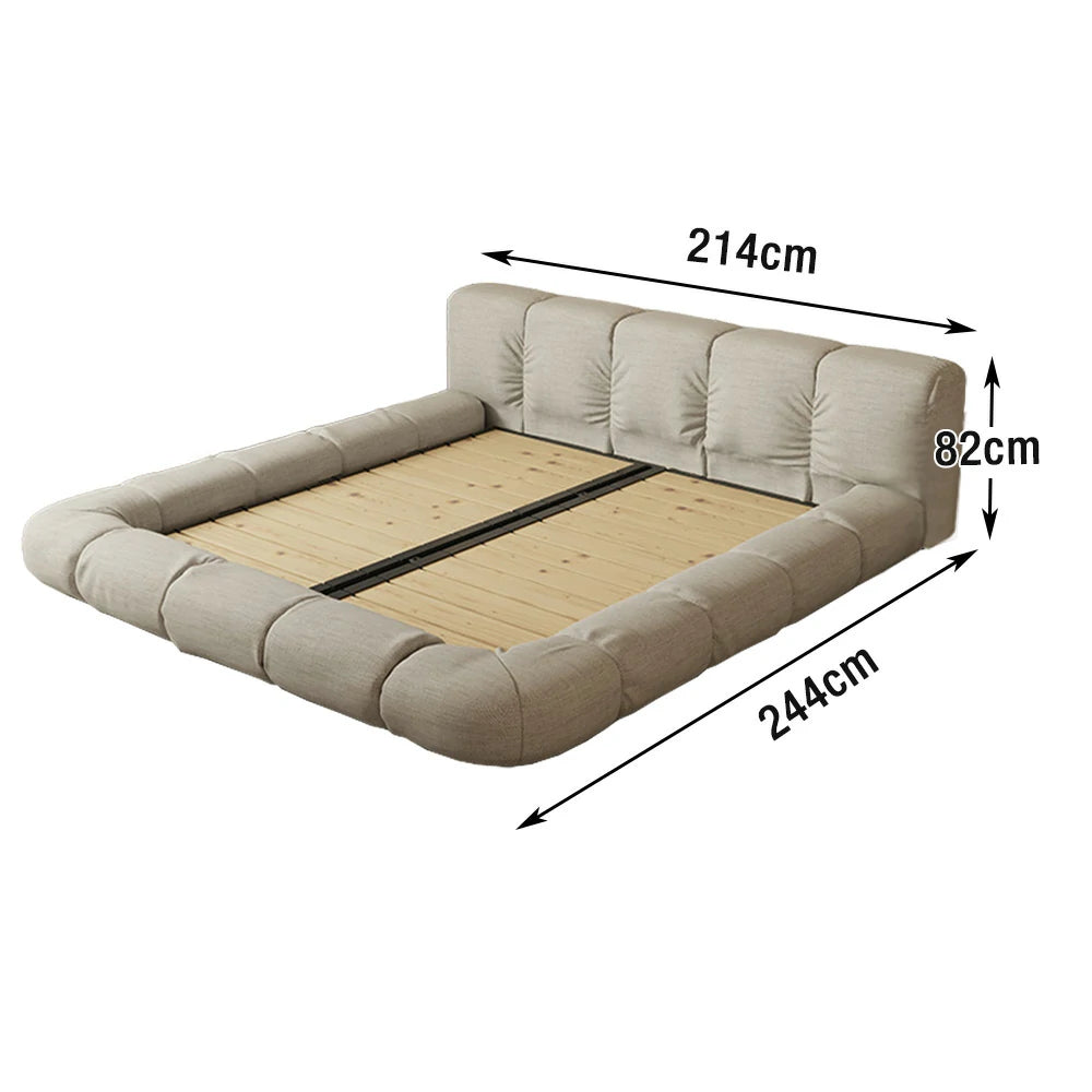 LUXORA Upholstered Bed Frame 150/180cm, Cotton-Linen Headboard, Solid Larch Wood & Steel Support, Padded Edges & Anti-Slip Design - Beige