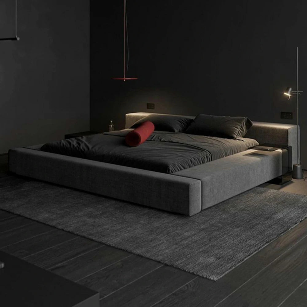 LUXORA Upholstered Bed Frame 150/180cm, Cotton-Linen Headboard, Solid Larch Wood & Steel Support, Padded Edges & Anti-Slip Design - Black