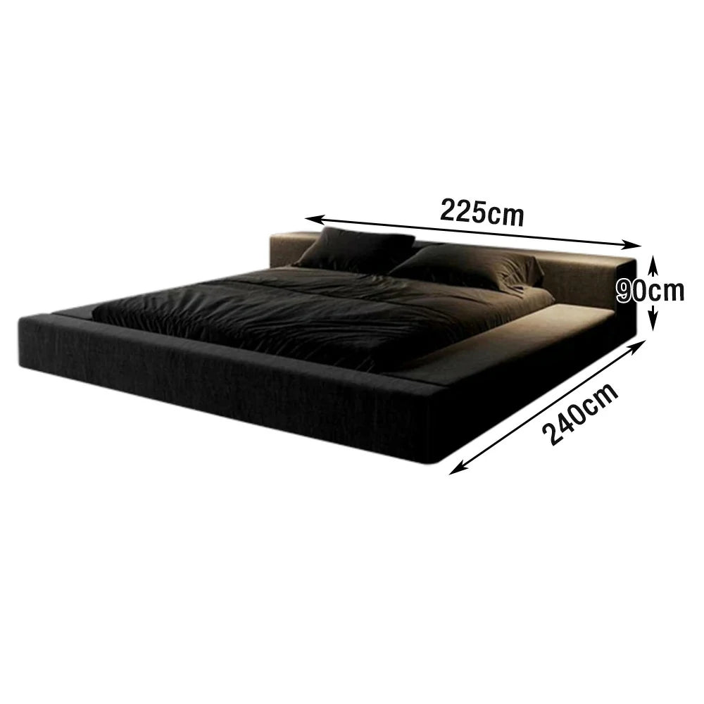 LUXORA Upholstered Bed Frame 150/180cm, Cotton-Linen Headboard, Solid Larch Wood & Steel Support, Padded Edges & Anti-Slip Design - Black