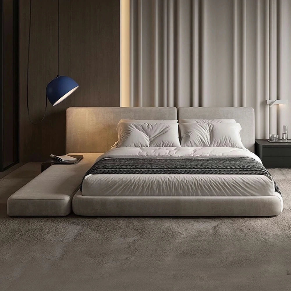 LUXORA Upholstered Bed Frame 150/180cm, Matte Velvet Headboard, Solid Larch Wood & Steel Support, Padded Edges & Anti-Slip Design - Grey