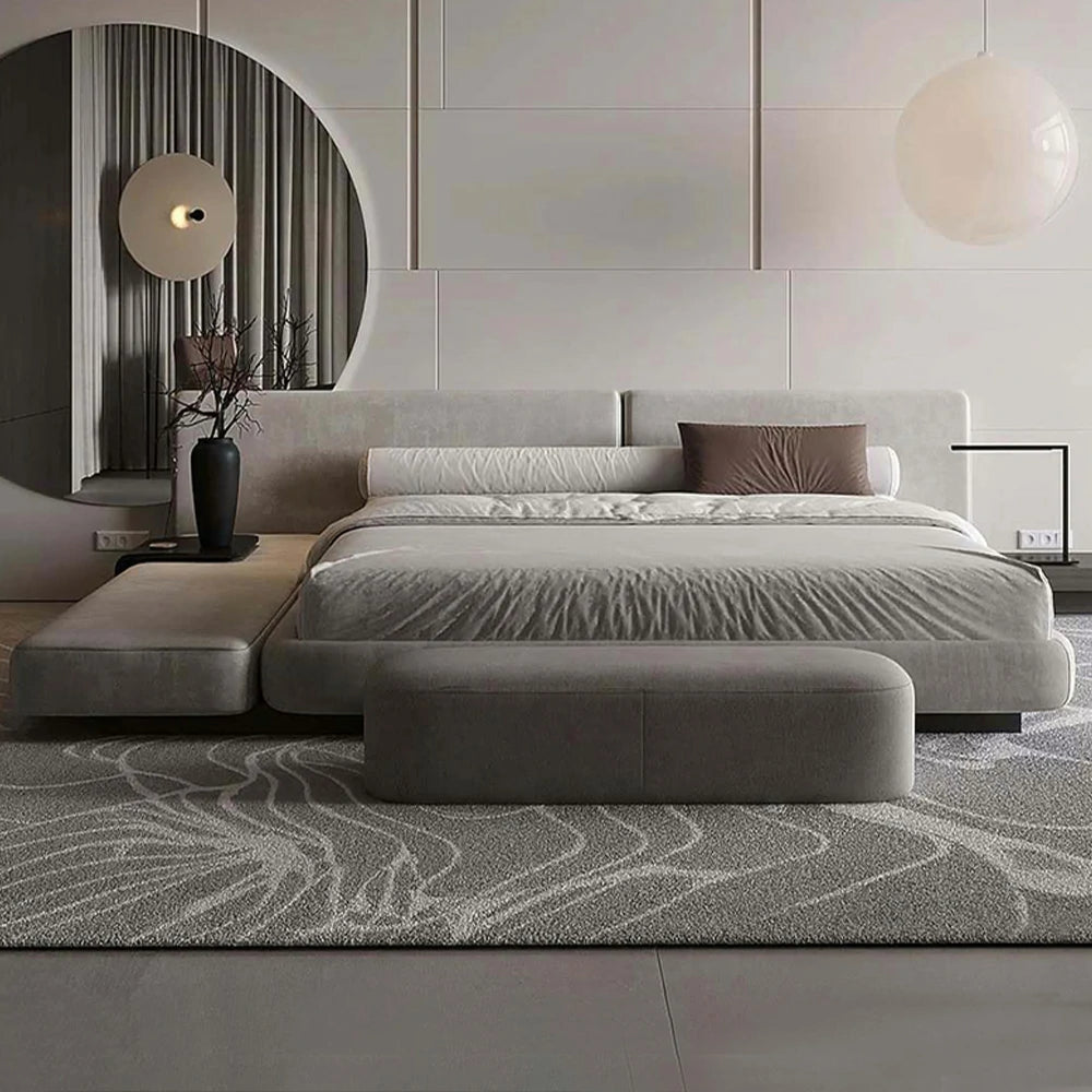 LUXORA Upholstered Bed Frame 150/180cm, Matte Velvet Headboard, Solid Larch Wood & Steel Support, Padded Edges & Anti-Slip Design - Grey