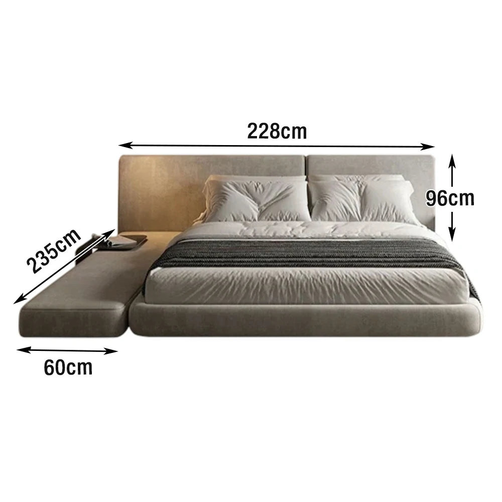 LUXORA Upholstered Bed Frame 150/180cm, Matte Velvet Headboard, Solid Larch Wood & Steel Support, Padded Edges & Anti-Slip Design - Grey
