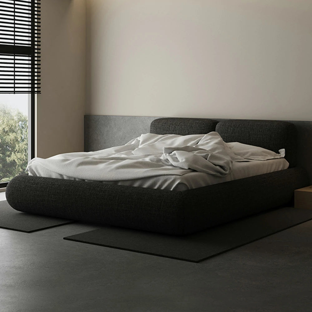 LUXORA Upholstered Bed Frame 150/180cm, Linen Fabric Headboard, Solid Larch Wood & Steel Support, Padded Edges & Anti-Slip Design - Black