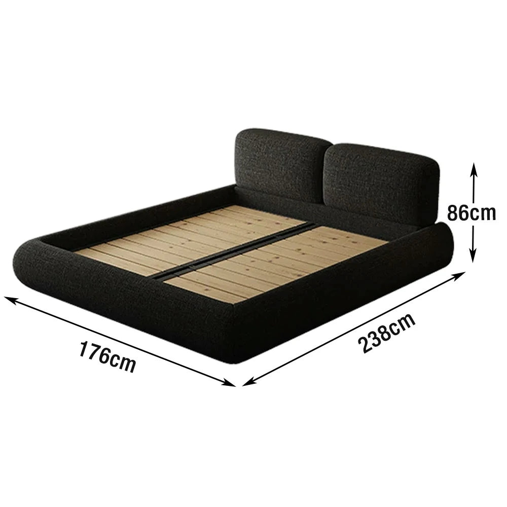 LUXORA Upholstered Bed Frame 150/180cm, Linen Fabric Headboard, Solid Larch Wood & Steel Support, Padded Edges & Anti-Slip Design - Black