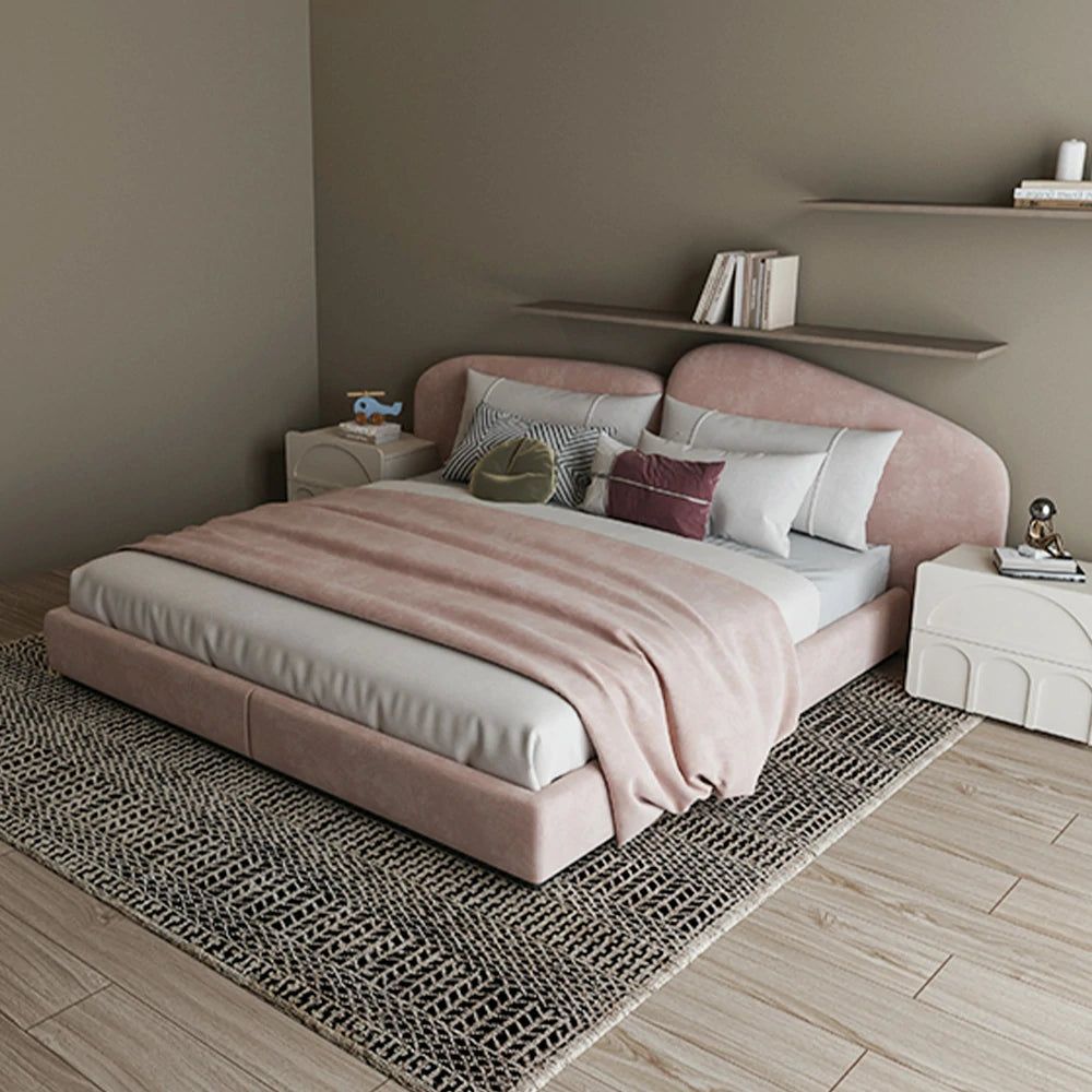 LUXORA Upholstered Bed Frame 150/180cm, Velvet Headboard, Solid Larch Wood & Steel Support, Padded Edges & Anti-Slip Design - Pink