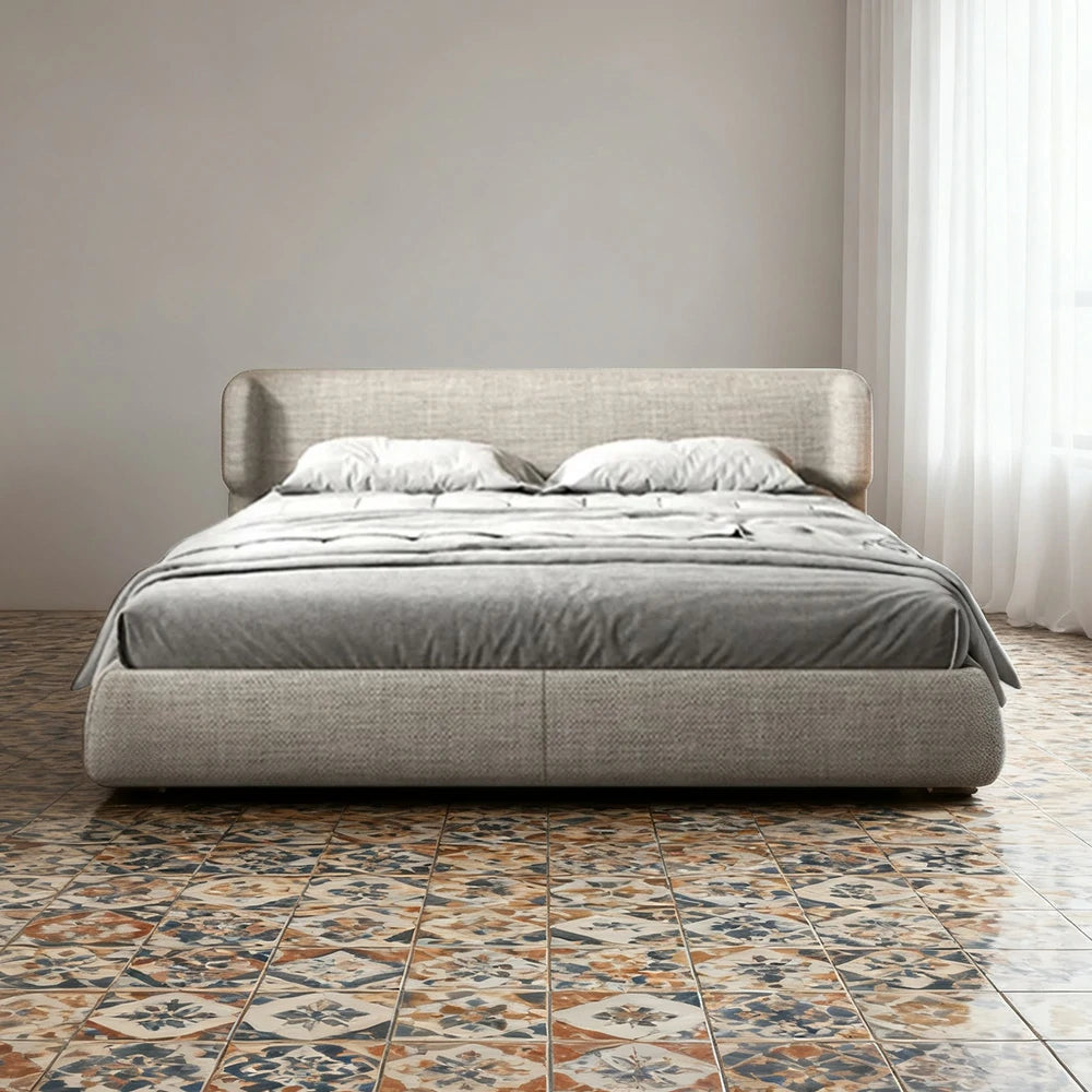 LUXORA Upholstered Bed Frame 150/180cm, Italian Cotton-Linen & Beech Wood, High-Density Sponge, Anti-Slip Mattress Fit - Grey