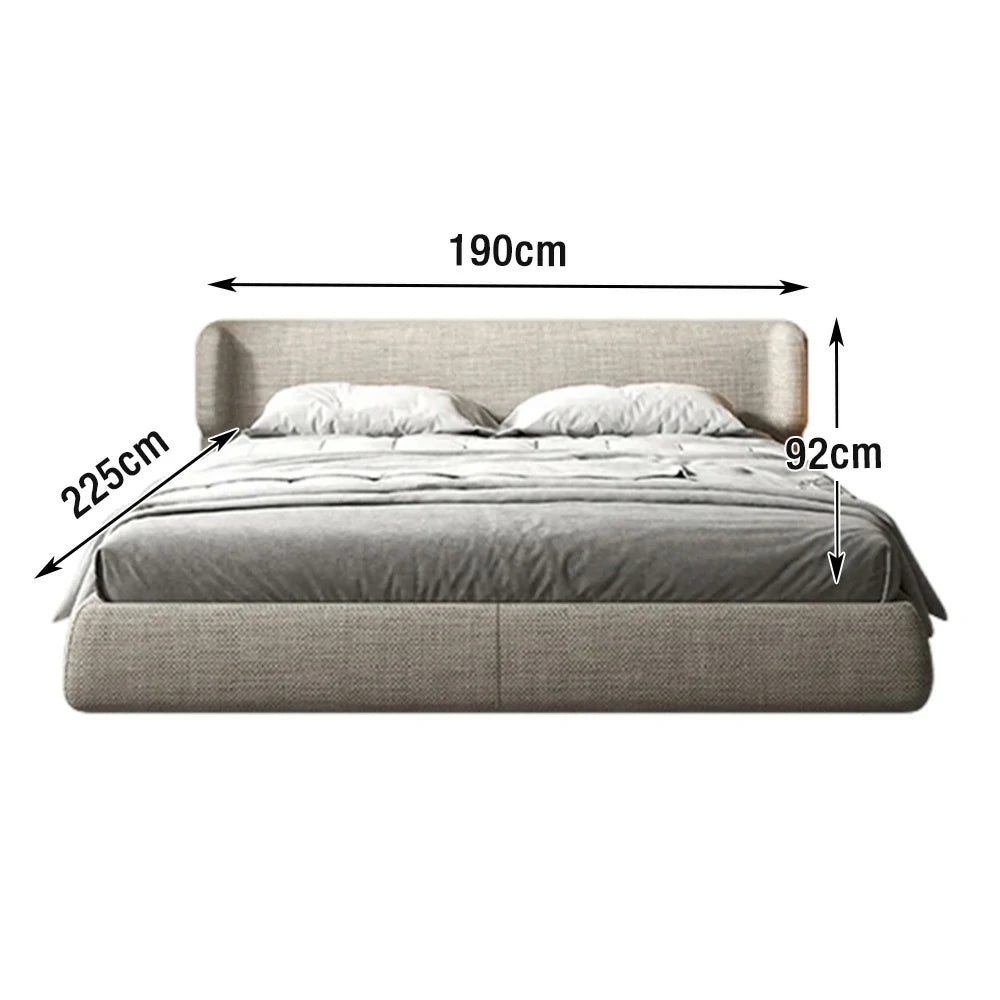 LUXORA Upholstered Bed Frame 150/180cm, Italian Cotton-Linen & Beech Wood, High-Density Sponge, Anti-Slip Mattress Fit - Grey