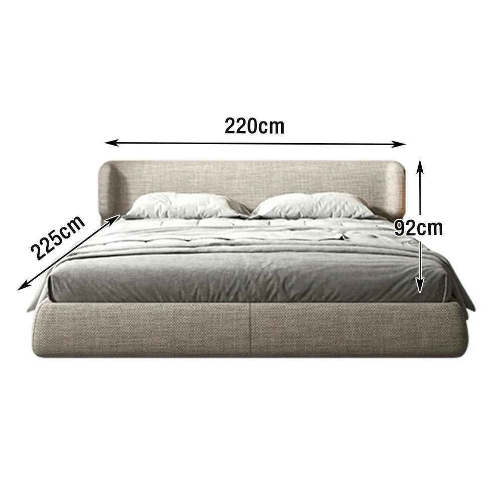 LUXORA Upholstered Bed Frame 150/180cm, Italian Cotton-Linen & Beech Wood, High-Density Sponge, Anti-Slip Mattress Fit - Grey