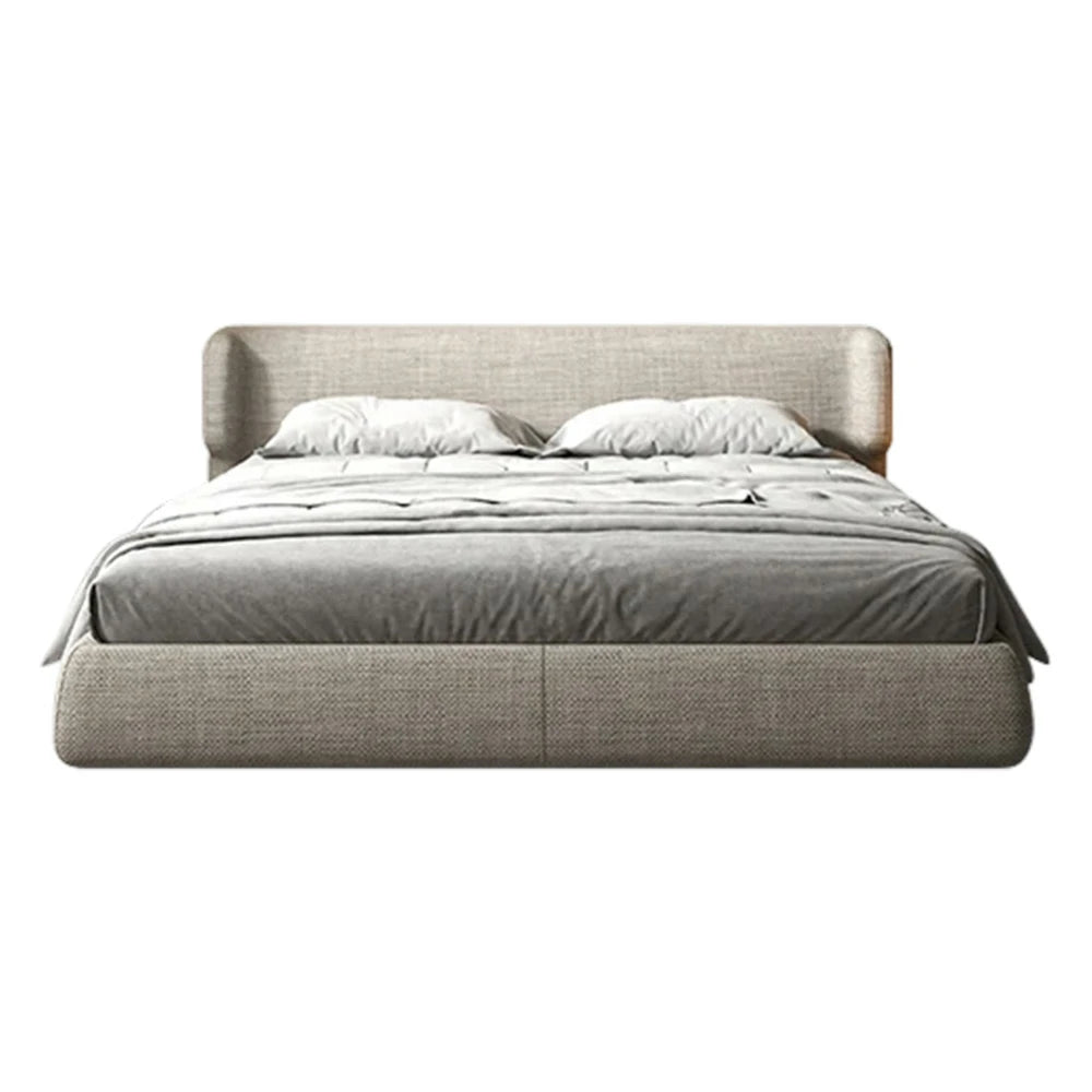 LUXORA Upholstered Bed Frame 150/180cm, Italian Cotton-Linen & Beech Wood, High-Density Sponge, Anti-Slip Mattress Fit - Grey