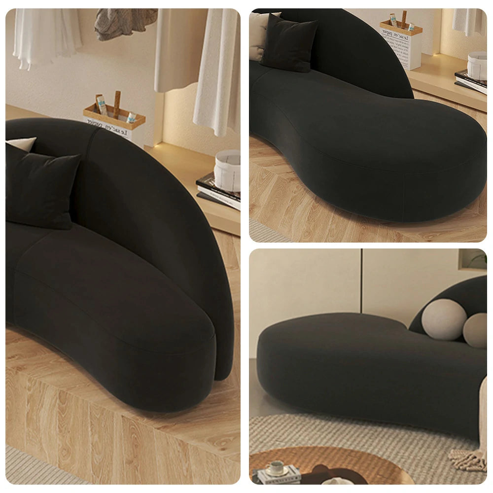 LIVARA 220cm Sofa Matte Velvet Upholstered, Waterproof, Easy-to-Clean, Ergonomic Curved Design, High-Density Sponge - Black