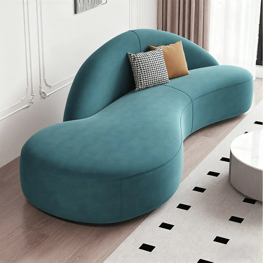 LIVARA 220cm Sofa Matte Velvet Upholstered, Waterproof, Easy-to-Clean, Ergonomic Curved Design, High-Density Sponge - Blue