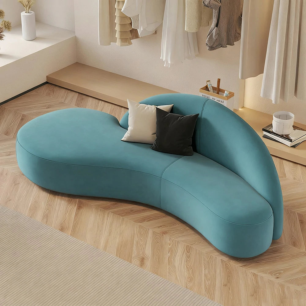 LIVARA 220cm Sofa Matte Velvet Upholstered, Waterproof, Easy-to-Clean, Ergonomic Curved Design, High-Density Sponge - Blue