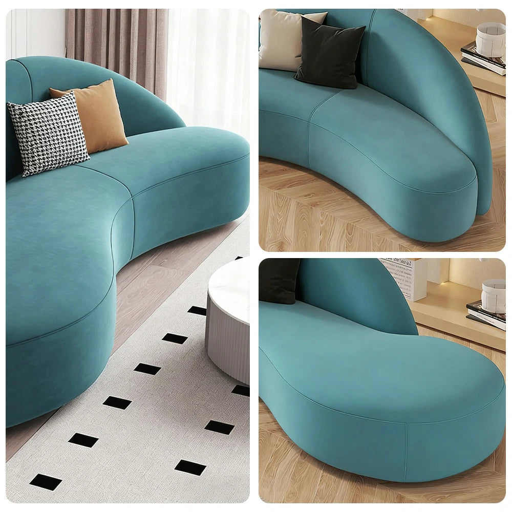 LIVARA 220cm Sofa Matte Velvet Upholstered, Waterproof, Easy-to-Clean, Ergonomic Curved Design, High-Density Sponge - Blue
