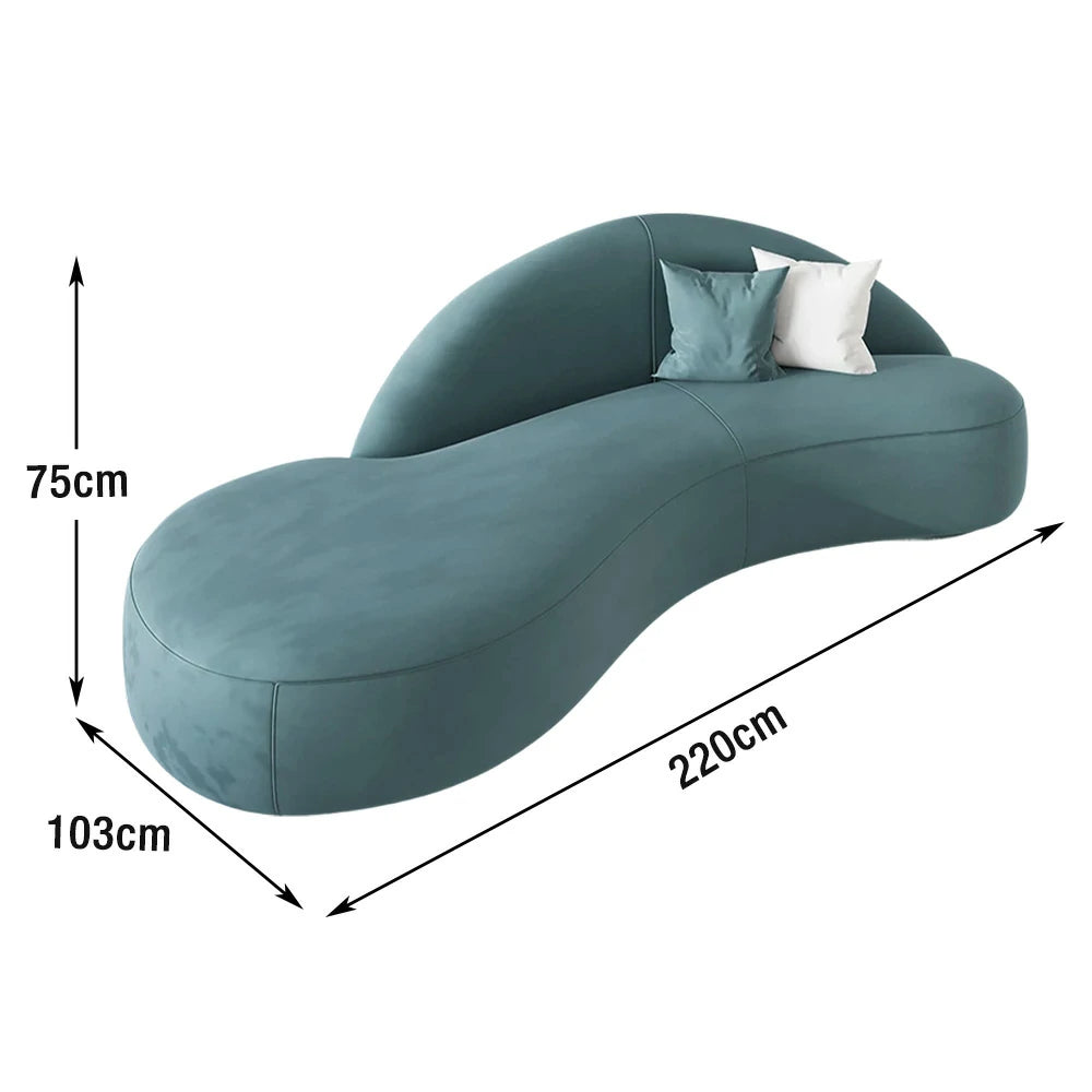 LIVARA 220cm Sofa Matte Velvet Upholstered, Waterproof, Easy-to-Clean, Ergonomic Curved Design, High-Density Sponge - Blue