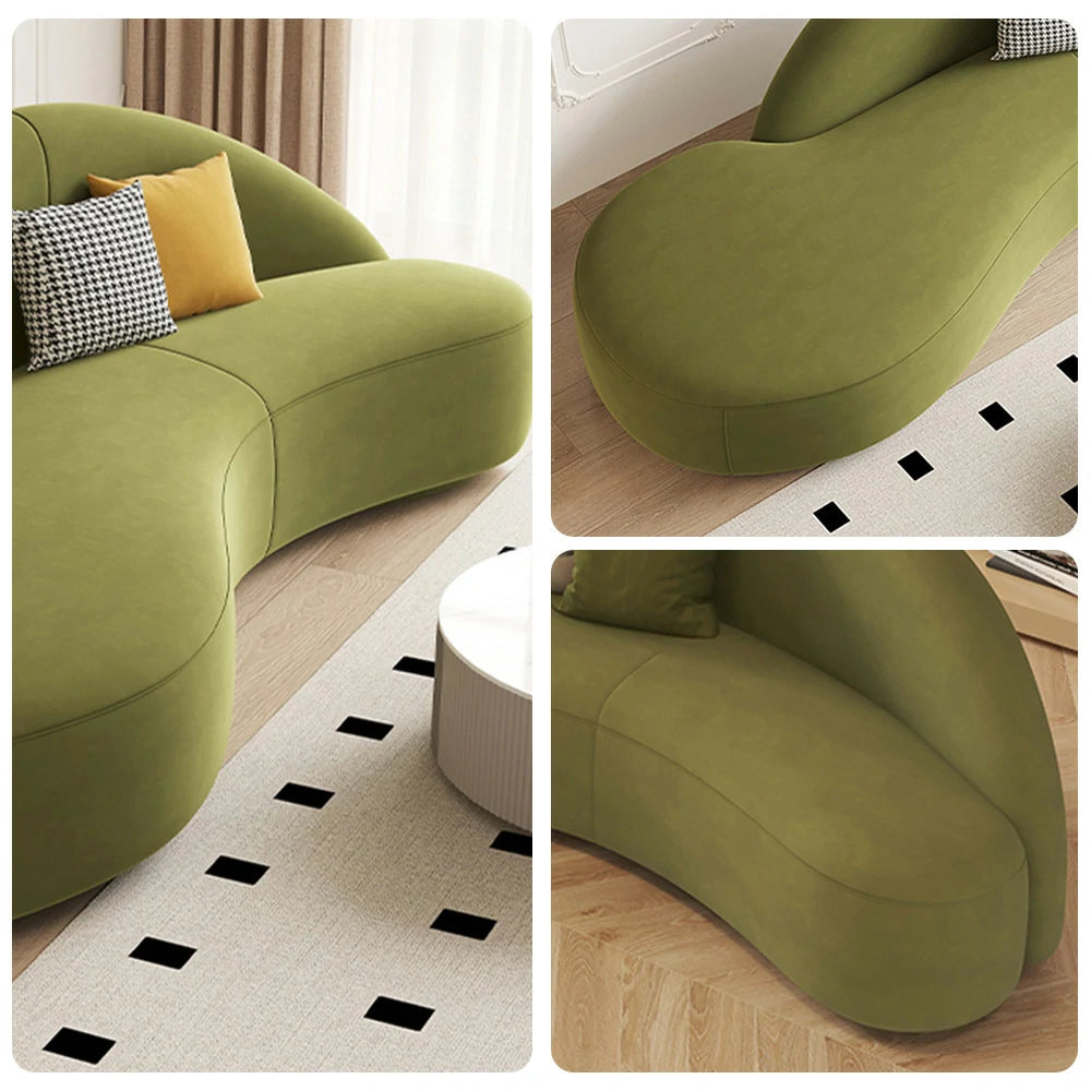LIVARA 220cm Sofa Matte Velvet Upholstered, Waterproof, Easy-to-Clean, Ergonomic Curved Design, High-Density Sponge - Green
