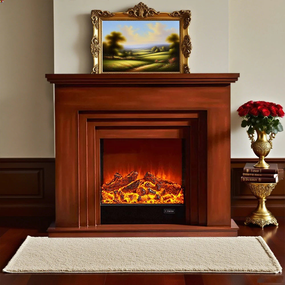 LIVARA 608 Electric Fireplace TV Cabinet - White Solid Wood Frame, 3D Flame Effect, Dual Core Options 12W/750–1500W - Brown