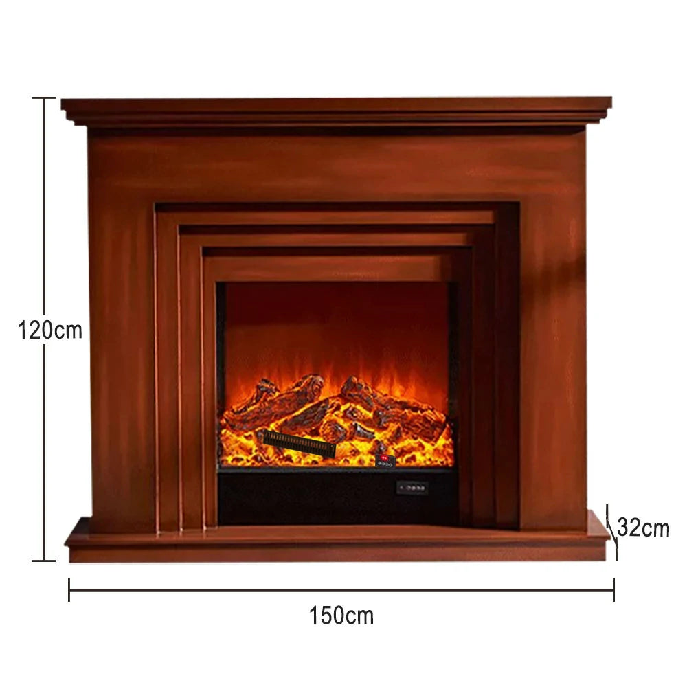 LIVARA 608 Electric Fireplace TV Cabinet - White Solid Wood Frame, 3D Flame Effect, Dual Core Options 12W/750–1500W - Brown